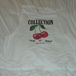 BuffBunny White Muscle Tee with Orchard Cherry Design